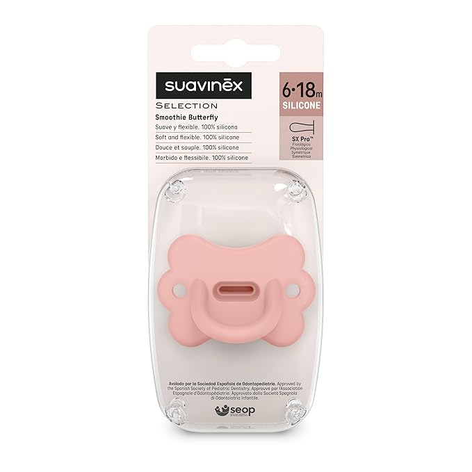 Color Essence SX PRO Silicone Butterfly Baby Pacifier 1Pk, Made with 100% Soft Silicone, Baby Essentials Perfect for Breastfeeding Babies, Designed in Spain, 6-18 Mths, Pink