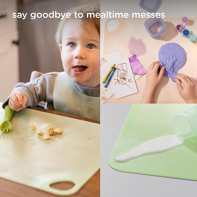 Olababy Fold N Go Silicone Placemat w Travel Case | Dishwasher Safe, BPA Free, Non-Slip, Waterproof | Mini Dining Mat for Infants, Babies, Toddlers and Kids (1, Kiwi)