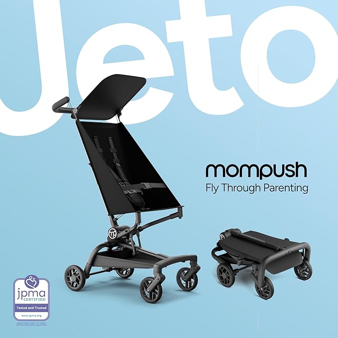 Mompush Jeto Lightweight Travel Stroller – 9.8 lbs Ultra-Compact, One-Hand Fold, Airplane Cabin Approved, All-Terrain Wheels, Smooth Ride for Toddlers, Perfect for Travel & Daily Use