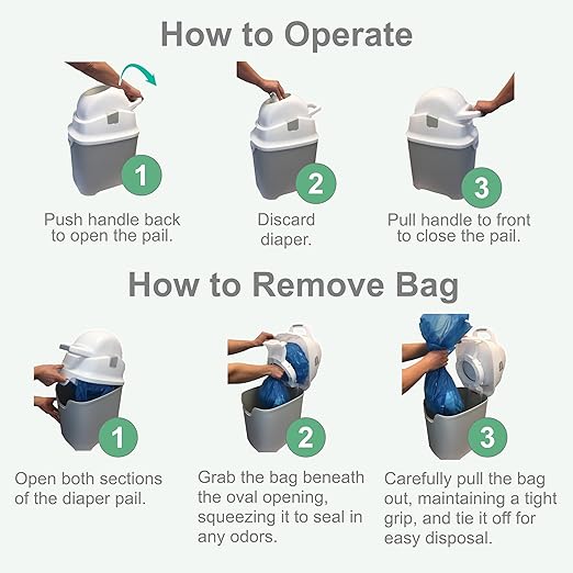Foundations Tall Diaper Pail with Airtight Lid - Durable & Odorless Diaper Disposal, Large Capacity, Holds up to 60 Newborn Diapers, Refill with Any Bags, Gray (9612057)