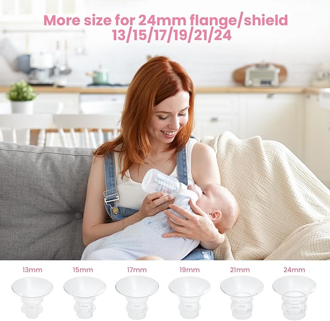 Flange Inserts 17mm(8PCS) & Nipple Ruler & Cleaning Brush, 3 in 1 Flange Sizing Kit, Silicone Flange Insert Kit for 24mm Most Pumps, Breast Pump Replacement Accessories