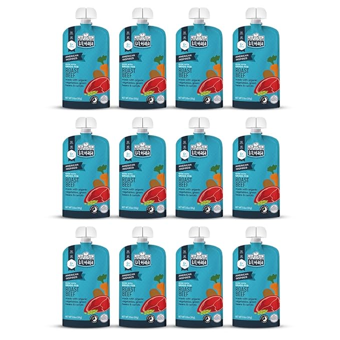 Li’l Hala Baby Food Pouches – Grass-Fed Roast Beef & Organic Veggies – Toddler Pureed Meals with Meat – Protein & Healthy Fats –No Sugar/Hormones – 6+ Months – 3.5 oz (12 Pack)