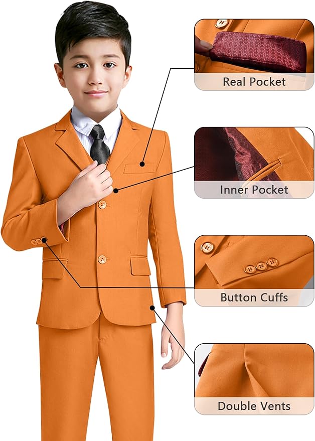 YuanLu Boys Suit for Kids Tuxedo Wedding Ring Bearer Outfit, 5 Piece Boy Slim Fit Formal Suits with Adjustable Waist