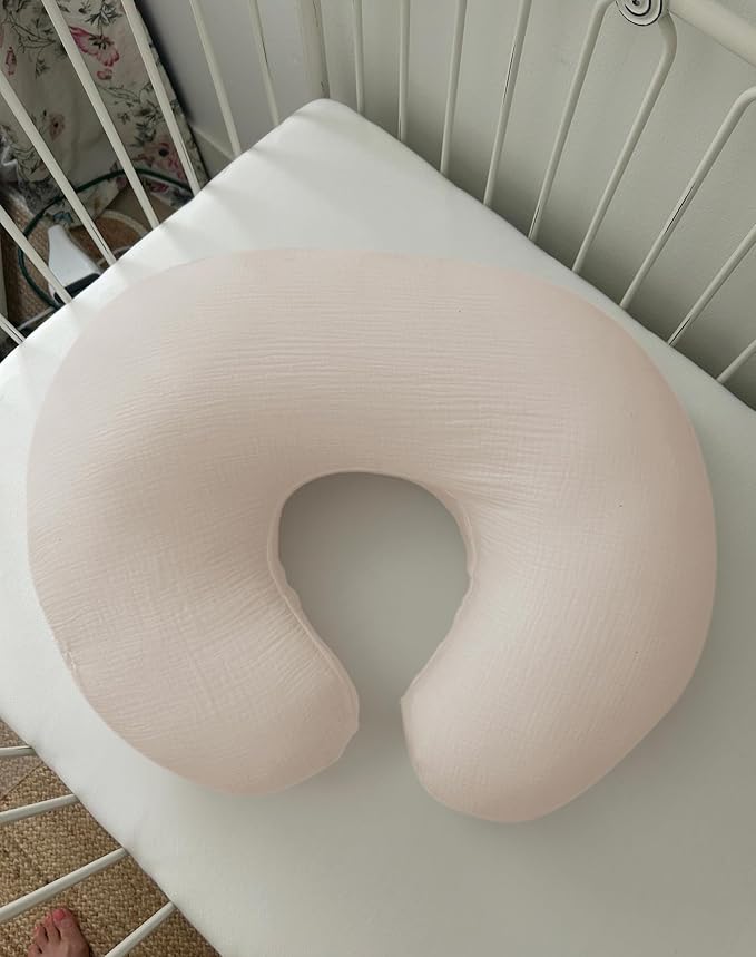 Nursing Pillow Covers 2 Pack, Muslin Nursing Cover for Breastfeeding Pillows, Comfortable for Baby Girls and Boys (Rabbit-A & Beige)