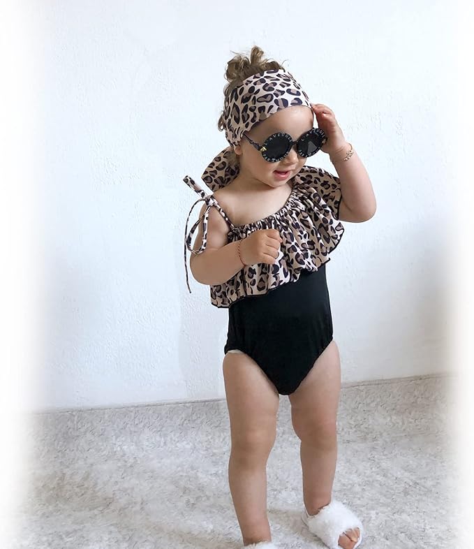 Toddler Baby Girls Ruffles Bikini One Piece Swimsuits Floral Off Shoulder Swimwear Beach Bathing Suit