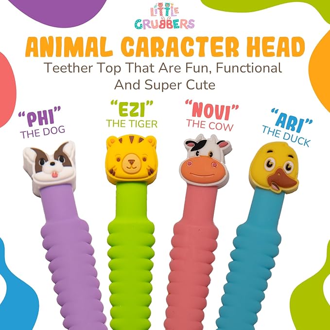 3-in-1 Silicone Baby Spoon Self Feeding 6+ Months - Pediatric OT Designed Teether Spoon, BPA Free Toddler Utensils, Mess-Free, Fun for Baby Led Weaning Supplies, Dog & Tiger