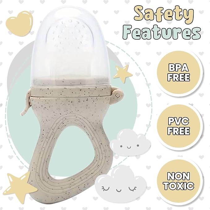 Avee & Co Silicone Teething Pacifier and Fresh Fruit Feeder, Baby Pacifier for Teething, Toddler Teething Toy (Beige)