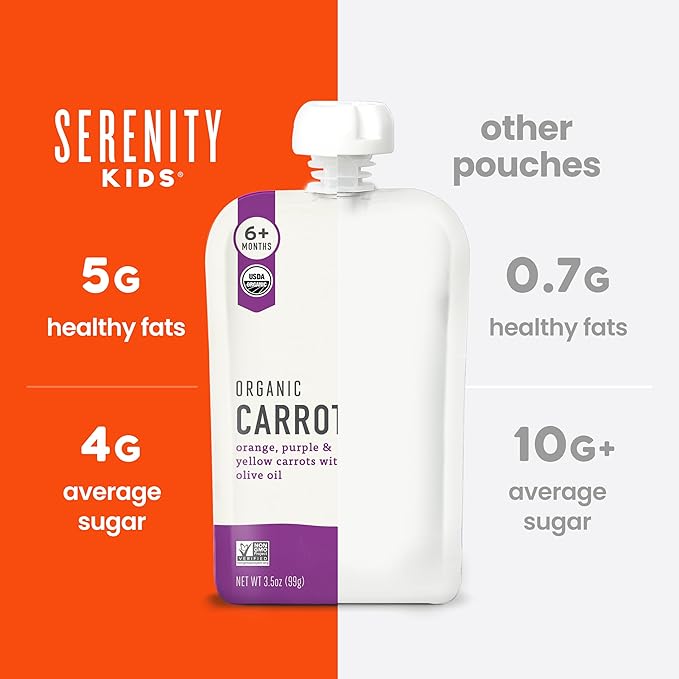 Serenity Kids 6+ Months Meats + Veggies Mixed Baby Food Puree Pouch Variety Pack 18 Count- No Sugary Fruits or Added Sugar - 3.5 Oz BPA & Allergen Free Pouch- Baby Puree Variety Pack - Pouches - Bison
