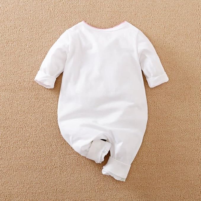 Cute Giraffe + Zebra With Floral Print Long Sleeve Baby Girl Clothes White Jumpsuit For Baby One-Piece Romper