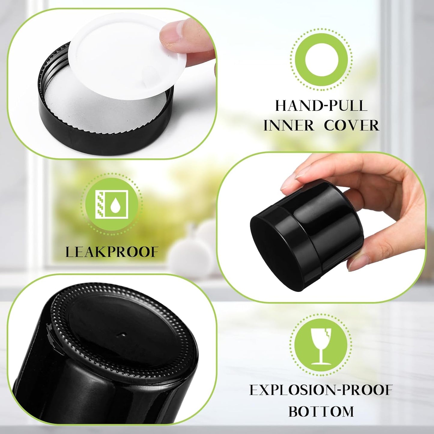 Domensi 32 Pcs 2 oz Glass Jars with Lids Travel Size Round Leakproof Empty Cosmetic Jars with Inner Liners Lid for Storing Makeup Lotions Face Cream Ointments Candle DIY Making (Black)