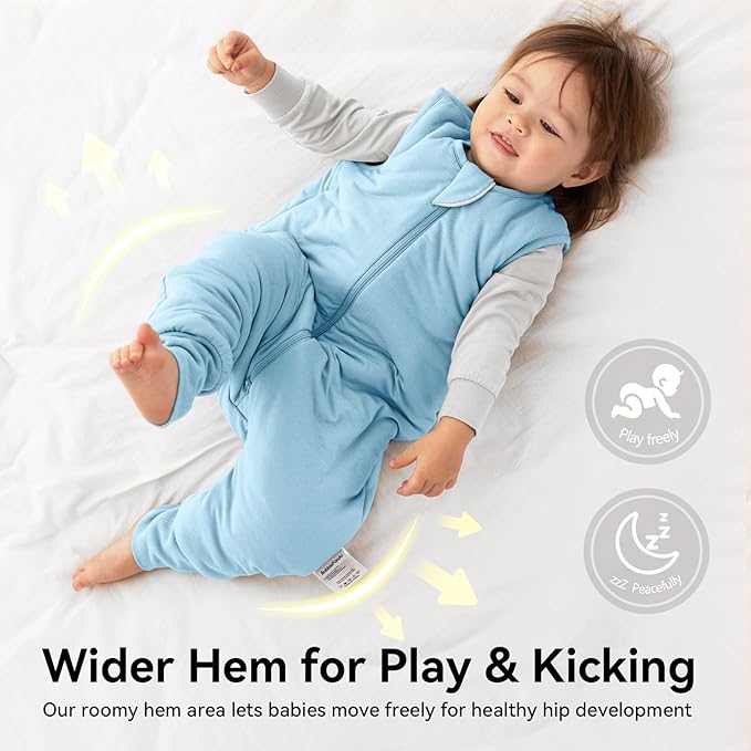 Rayon Made From Bamboo Sleep Sack 6-12 Months 0.5 Tog Ultra Soft Summer Toddler Sleep Sack with Feet 2-Way Zipper Lightweight Sleeping Bag Baby Wearable Blanket (2 Pack)-Green & Blue