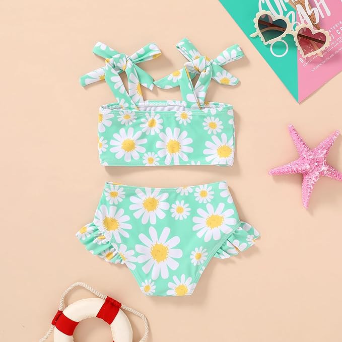 YOUNGER TREE Toddler Girls Two Pieces Swimsuit Color Block Stripe Swimwear Summer Beach Bathing Suit 18M-5T