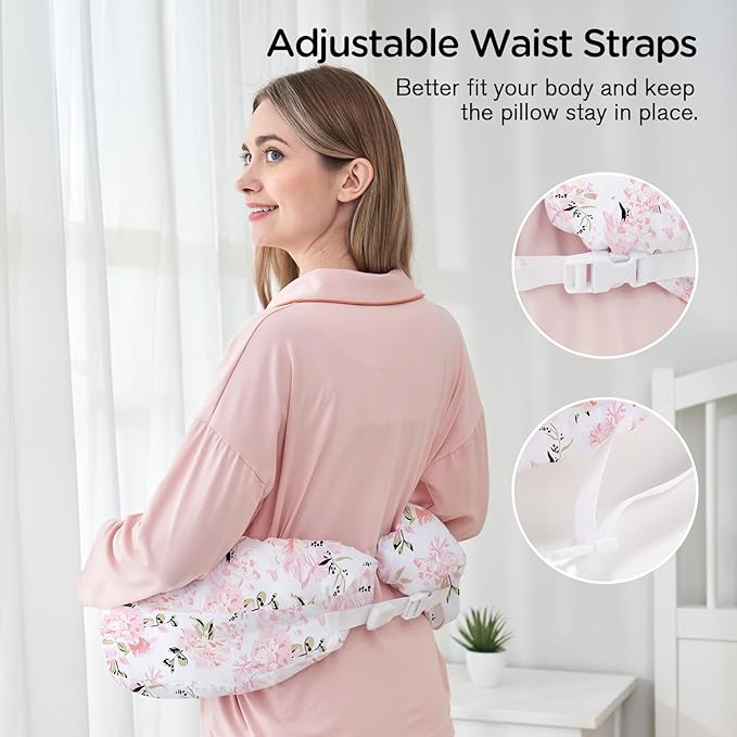Little Grape Land Nursing Pillow, Multifunctional Breast Feeding Pillow with Arm Pillow, 3pk Baby Support Pillow with Adjustable Waist Strap and Removable Cover, Rose Floral