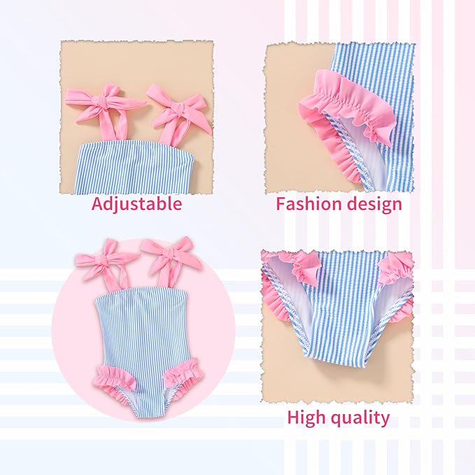 Happy Town Toddler Swimsuit Girl Solid Color Stripe One-Piece Baby Bathing Suits