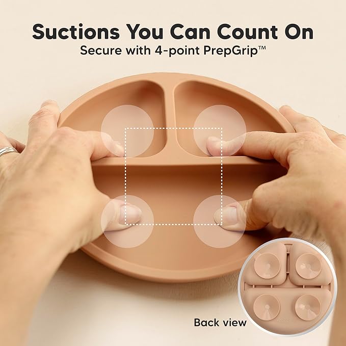 KeaBabies Suction Plates for Baby, Toddler - 3-Pack 100% Silicone Toddler Plates with Suction, Divided, BPA-Free Baby Led Weaning Essentials for Kids, Dishwasher, Microwave Safe, Durable (Terracotta)