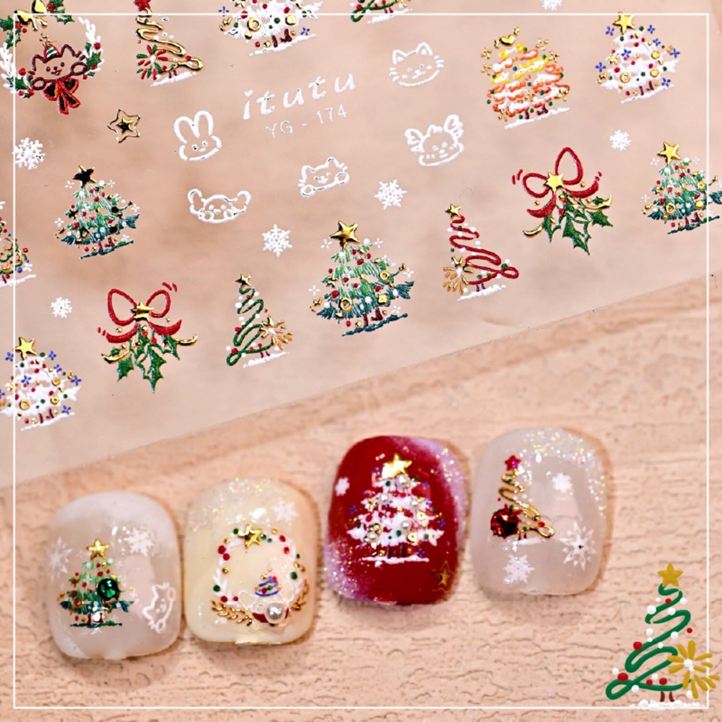 Christmas Nail Stickers for Nail Art Christmas Tree Wreath Bell Candy Glitter Gold Nail Art Stickers 5D Embossed Winter Nail Decals 3D Self-Adhesive Nails Supply Manicure Sliders for Nails Decoration