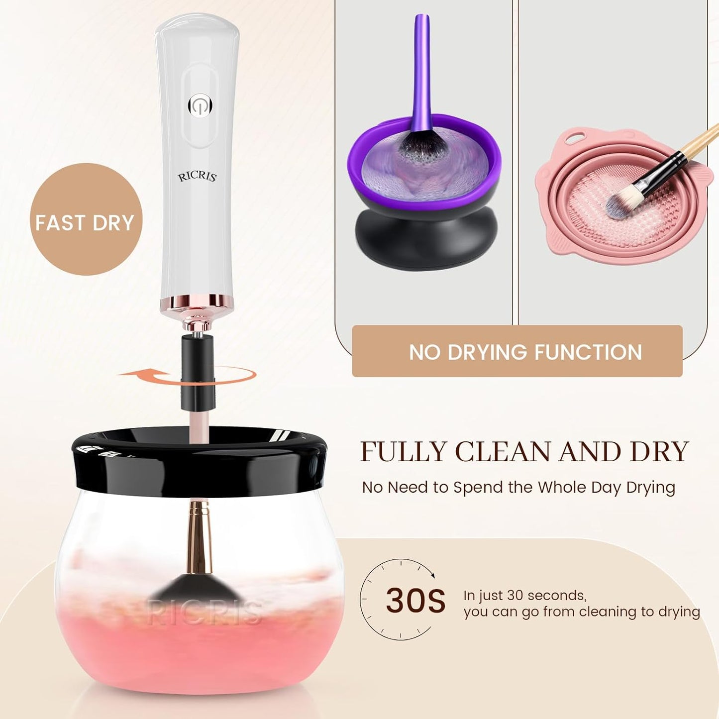 Premium Makeup Brush Cleaner Dryer Super-Fast Electric Brush Cleaner Machine Automatic Brush Cleaner Spinner Makeup Brush Tools (White)