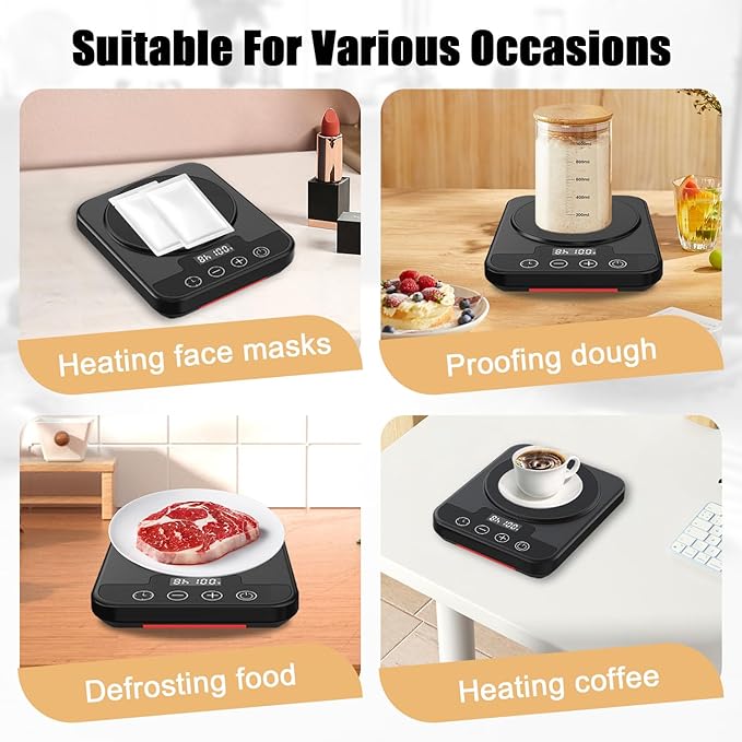 Sourdough Starter Warmer Mat, 12H Timer Warming Heating Pad, Precise 1°F Thermostat Control (70-100°F), Smart Memory Warming On/Off, Fits Jars Up to 40oz, Perfect for Home Baking (Black)