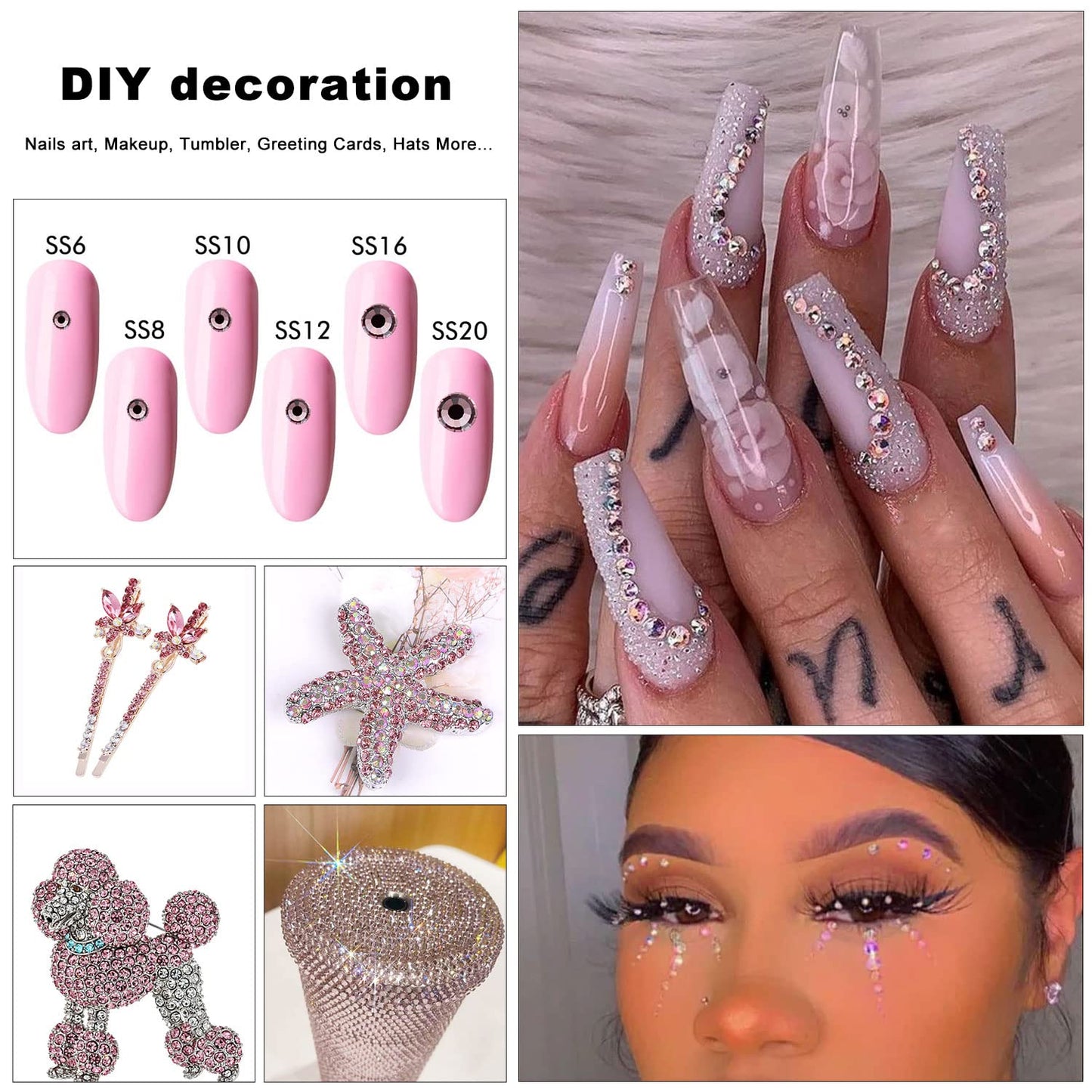 4240Pcs Flatback Light Purple Rhinestones Glass Crystal Diamonds for Nail Art Face Jewels Shiny Round with Tweezers and Picking Pen (SS6~SS20 Set)