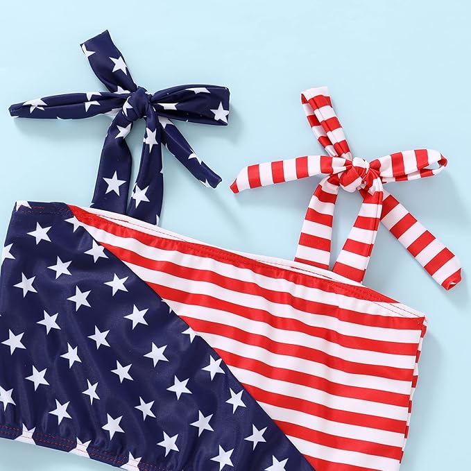 YOUNGER TREE Toddler Girls Two Pieces Swimsuit Color Block Stripe Swimwear Summer Beach Bathing Suit 18M-5T