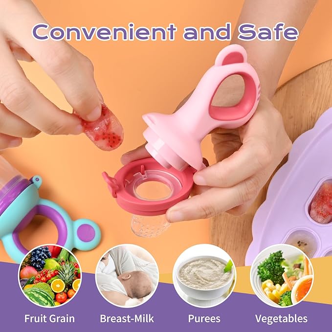 Baby Fruit Feeder Baby Breastmilk Popsicle Molds, Food Freezer Tray Storage Containers, Silicone Pacifier Feeder and Teether, Includes 6 Extra Food Pacifier
