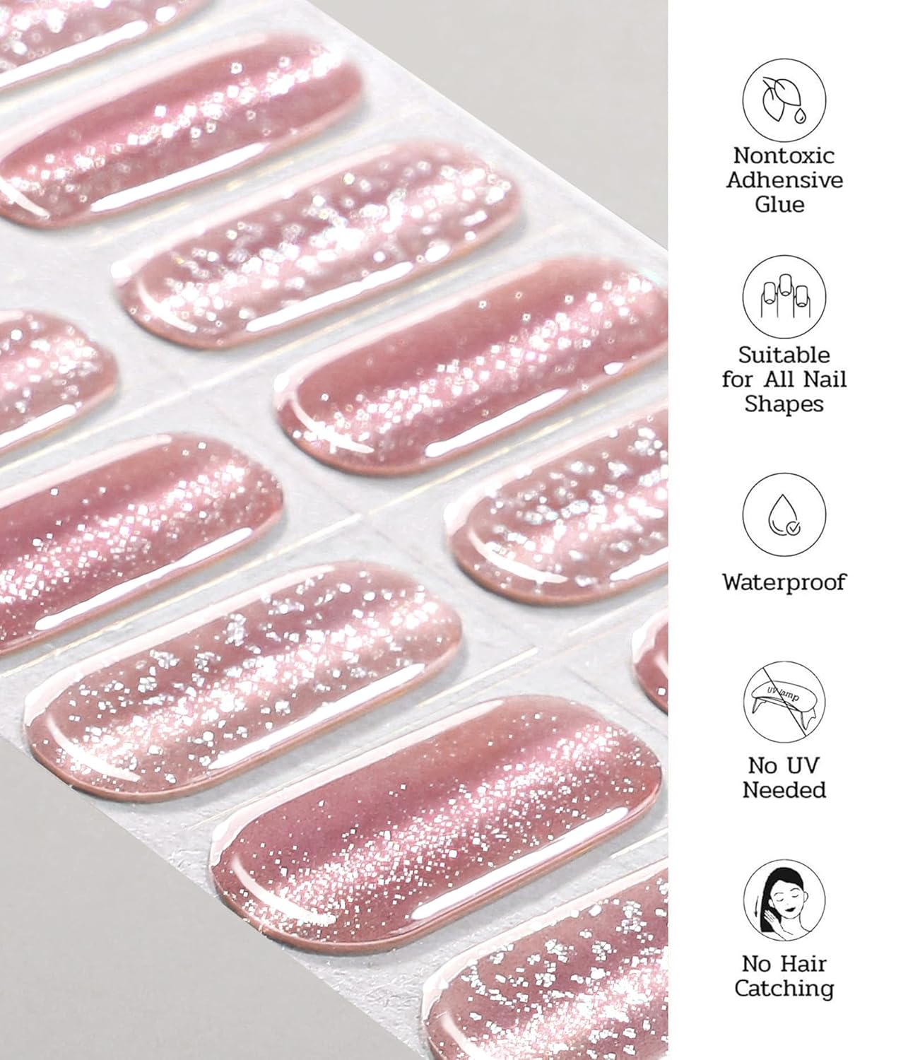 Nail Polish Strips - 22 Pcs Salon Quality Gel Nail Stickers - Long Lasting Wraps (Rococo Rose Pink)