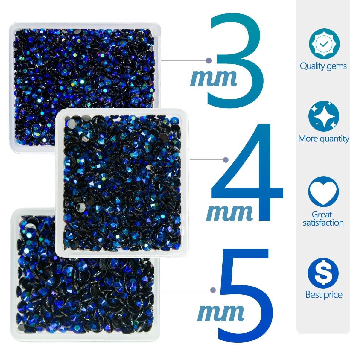 Sapphire Blue AB Resin Rhinestones for Crafting 3mm 4mm 5mm Dark Blue AB Flatback Jelly Stones Bulk SS10 SS16 SS20 Diamonds Gems for Nails Face Eyes Makeup Tumblers Bottles DIY Crafts Clothes
