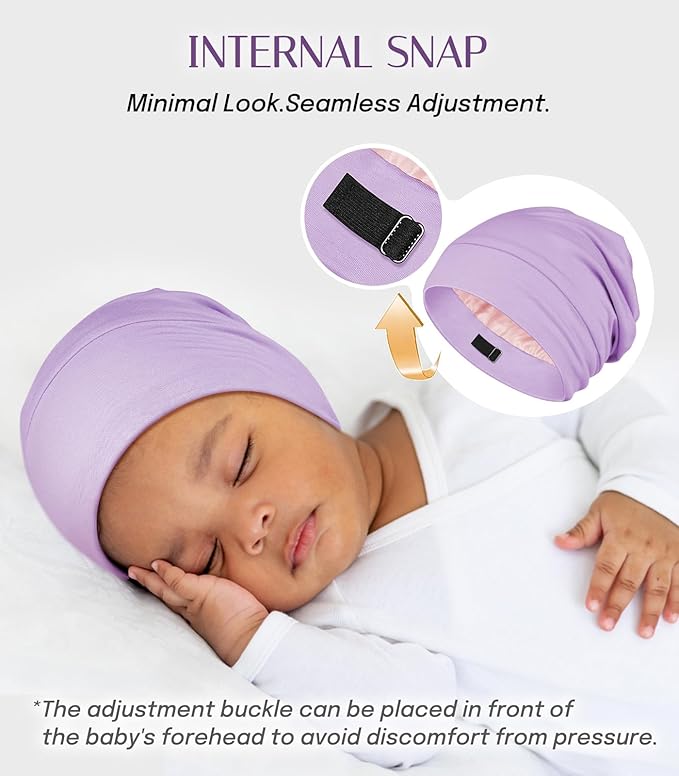 OLESILK Silk Baby Bonnet for 0-6 Months - 100% Mulberry Silk Toddler Hair Bonnet, Adjustable Night Cap for Sleeping