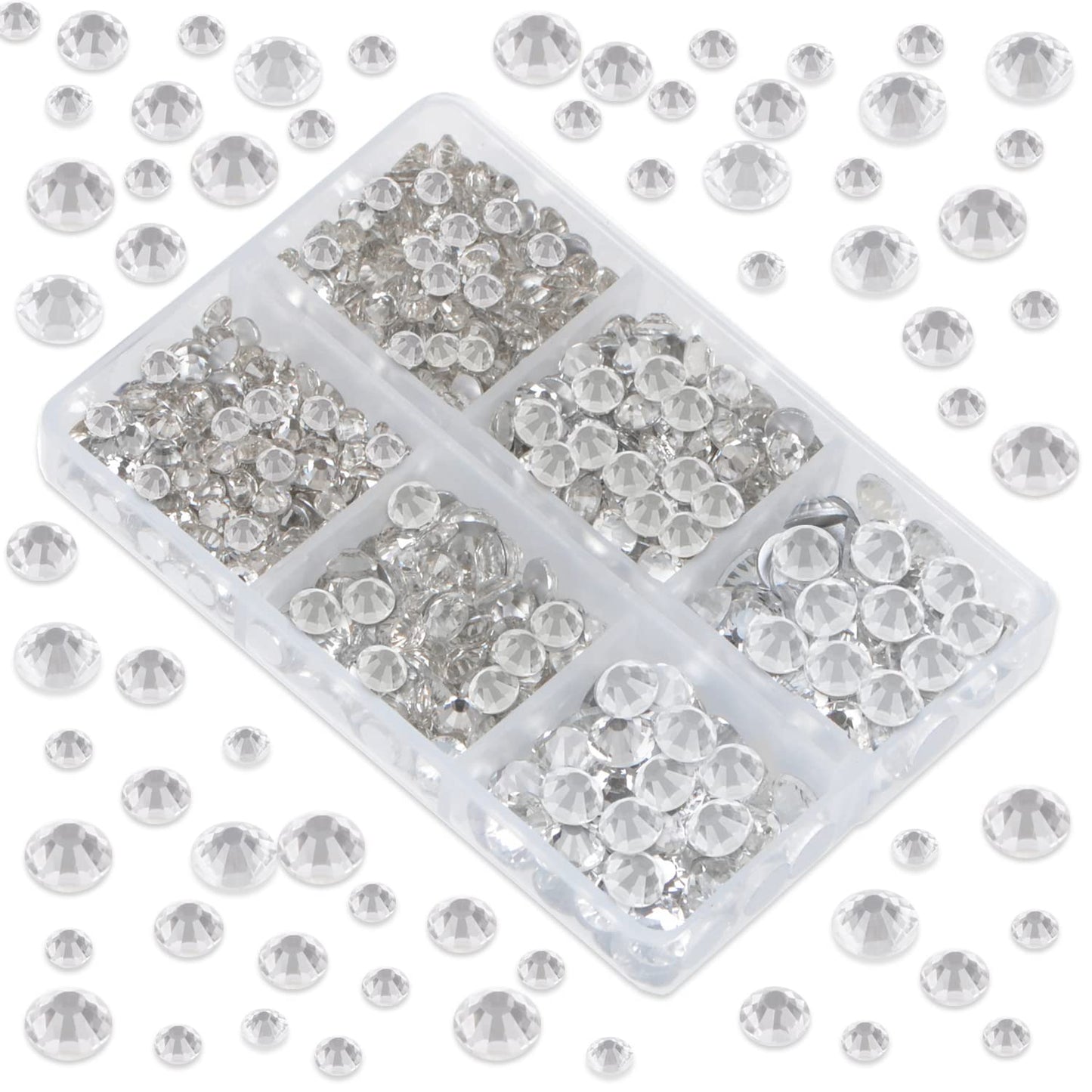 LPBeads 6000 Pieces Clear Non Hotfix Rhinestones 6 Sizes Round Crystal Glass Flat Back Rhinestones with Tweezers and Picking Pen for Nail Art Crafts Clothes Bags DIY