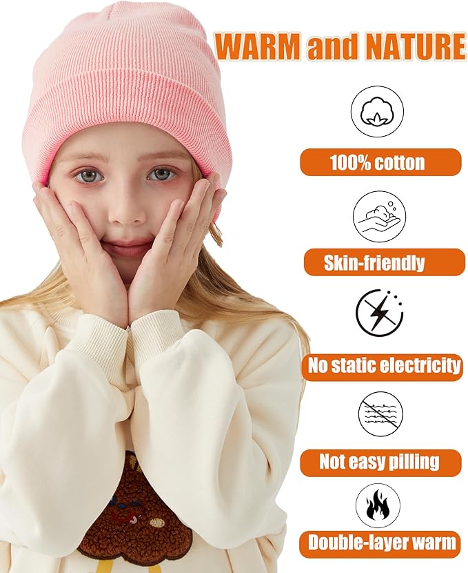 ROYBENS 100% Cotton Baby Beanie Cute Toddler Winter Hat Boys Girls Kids Soft Warm Knit Cuffed Caps Beanies for 0-8 Years