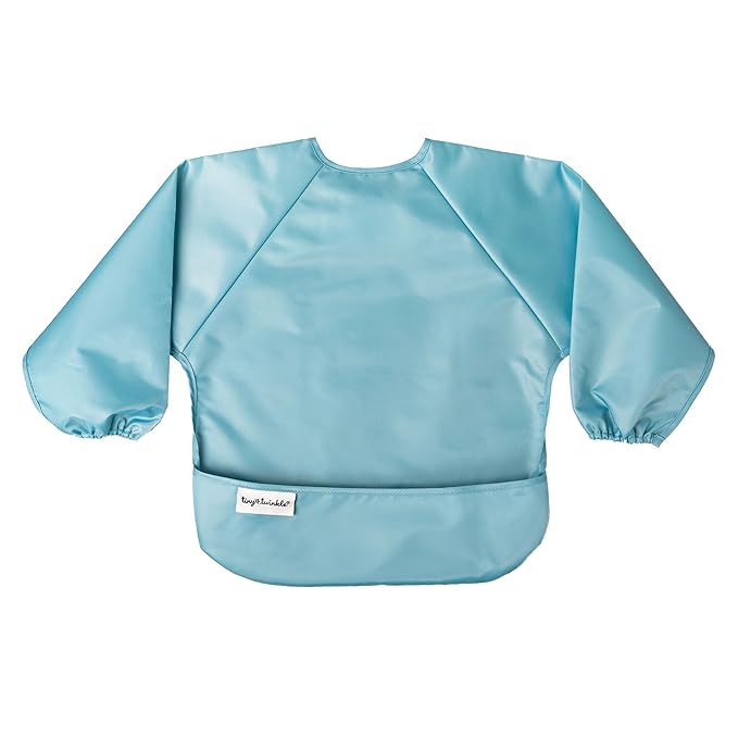 Tiny Twinkle Long Sleeve Bib for Babies & Toddlers – 2 Pack Waterproof Smock Bibs for Eating – Machine Washable & Mess-Proof, Baby Feeding Essential & Shower Must-Have (Slate Olive,6–24M)