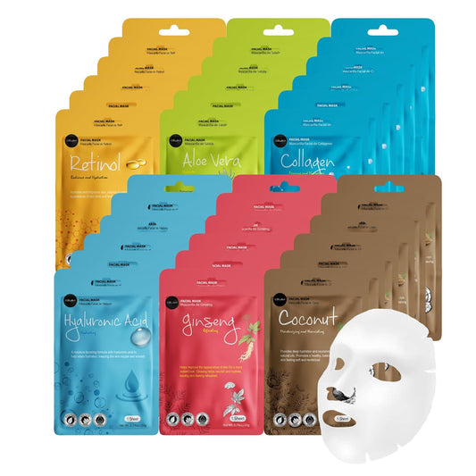 Celavi Essence Facial Face Mask Paper Sheet Korea Skin Care Moisturizing 6 packs for each 6 flavors (New C) K-Beauty Skincare 36 masks in a pack Made in Korea