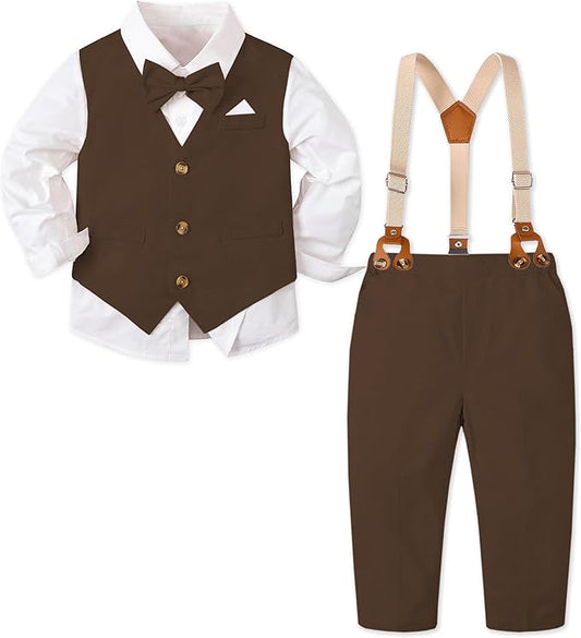 SANGTREE Boys Cotton Linen Suit Formal Set Baby Clothes Boy Gentleman Wedding Ring Bearer Outfits, 3 Months - 9 Years