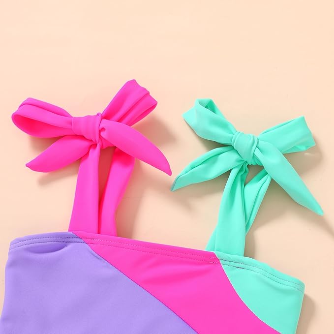 YOUNGER TREE Toddler Girls Two Pieces Swimsuit Color Block Stripe Swimwear Summer Beach Bathing Suit 18M-5T