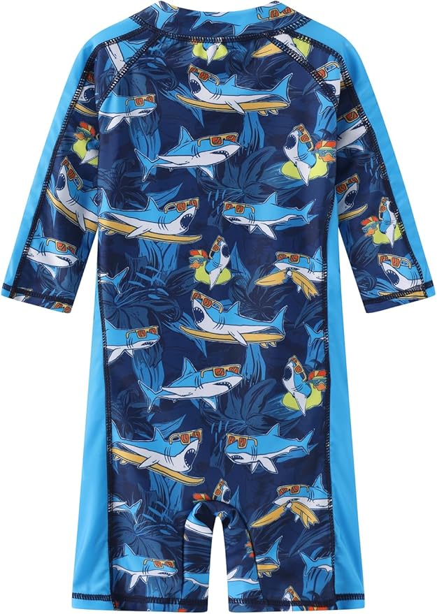 Toddler Baby Boys Swimsuit Rashguard One Piece Zipper Bathing Suit with Sun Hat Infant Swimwear Sunsuit UPF 50+