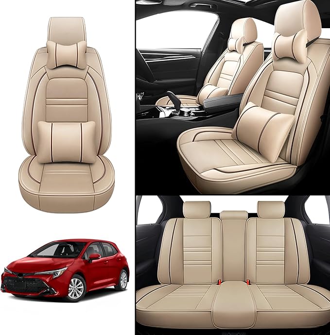 Car Seat Covers for Toyota Corolla 1997-2025 | 5-Seats Seat Covers, Waterproof Seat Protectors, Automotive Seat Covers (Full Set with Pillow,Beige)