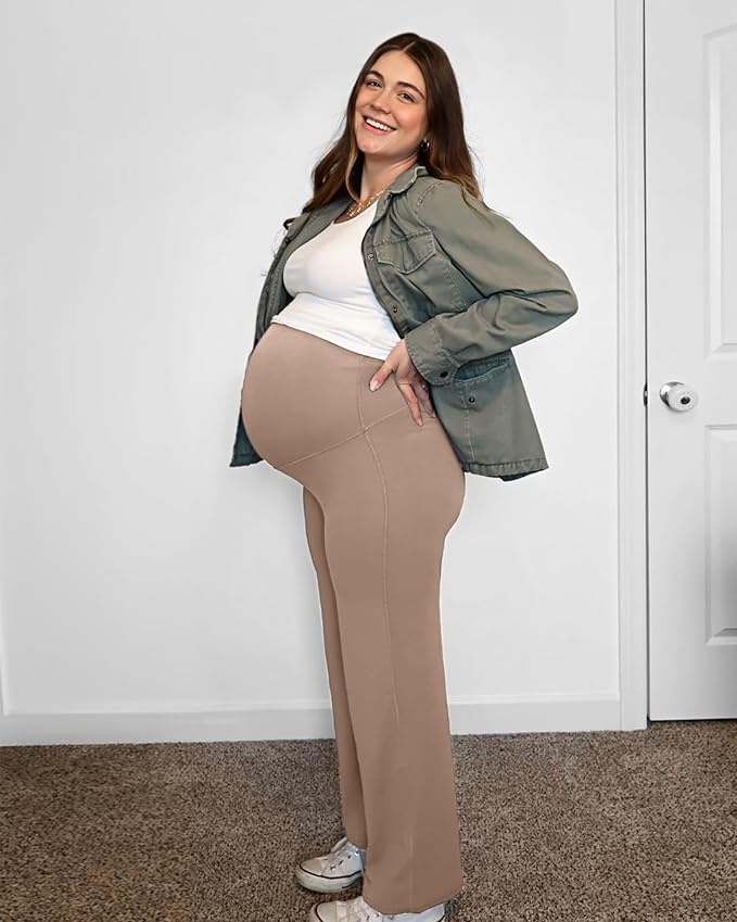 G4Free BareFeel Maternity Dress Yoga Pants Over The Belly Stretchy Work Slack Pregnancy Wide Leg Lounge Trousers