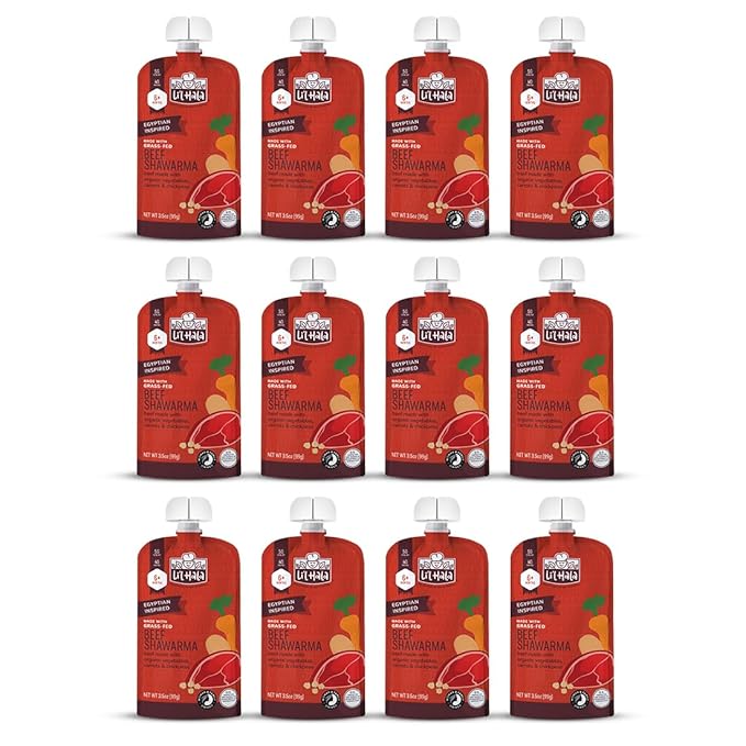 Li’l Hala Baby Food Pouches – Grass-Fed Beef Shawarma & Organic Veggies – Toddler Puree with Meat – High Protein, Healthy Fats – BPA-Free – No Sugar or Hormones – 6+ Months – 3.5 oz (12 Pack)