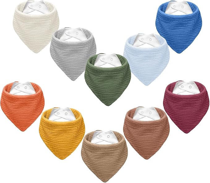 Muslin Baby Bibs,Soft Triangular Baby Bandana Drool Bibs for Baby Boy Girl,Solid Colors Bib for Drooling Teething