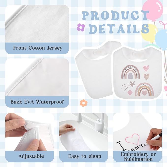 Toulite 30 Pcs White Bibs for Baby Washable Reusable Waterproof Cotton Feeder Bibs with Double Sided Design for Baby Shower Activity and Gifts