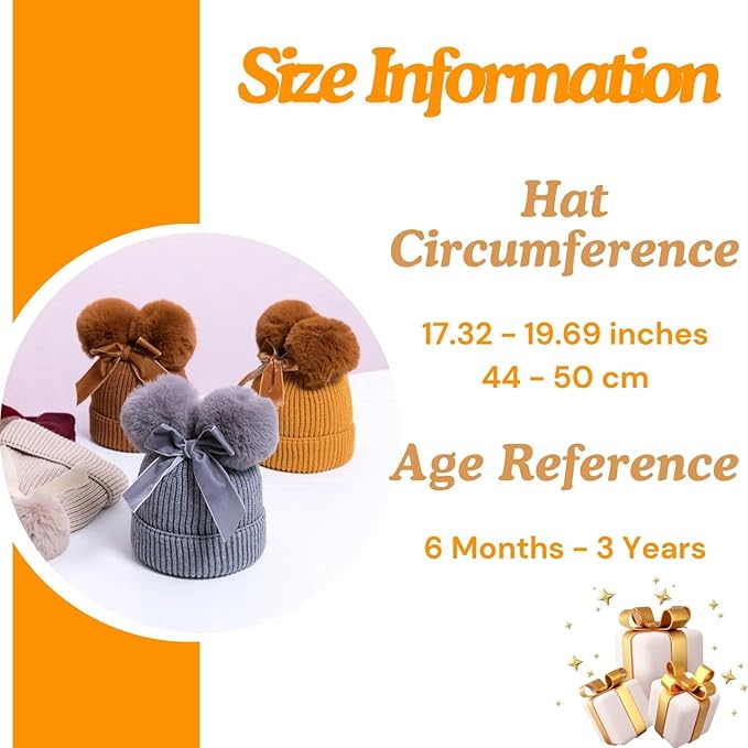 Personalized Toddler Beanie Hat with Bow - Custom Winter Pom Pom Beanies - Leater Patch Baby Warm Knit Hats