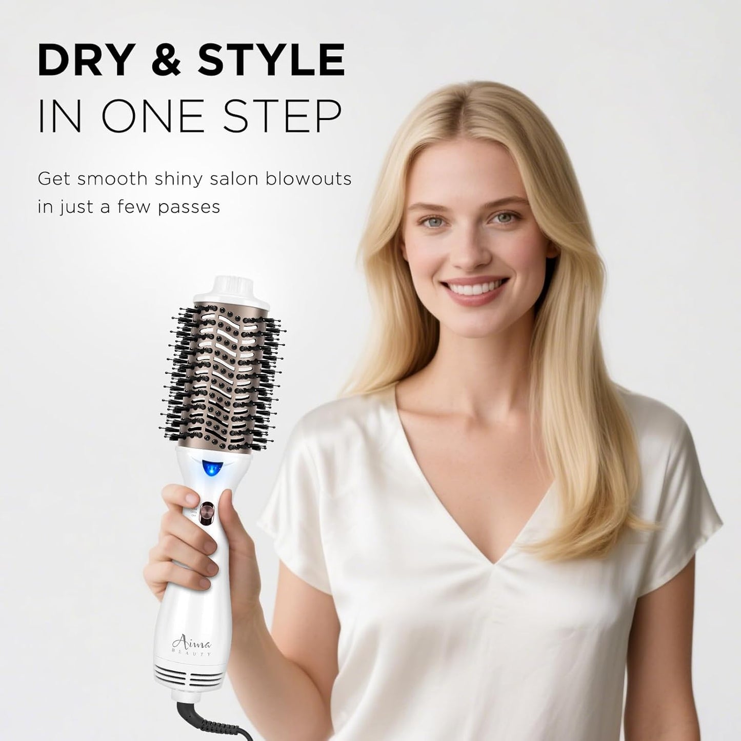 One Step Dryer & Volumizing Hot Air Brush, Blow Dryer, Ceramic Straightener, Curler & Hot Comb 4 in 1 Salon Ionic Hair Styling Tools, White