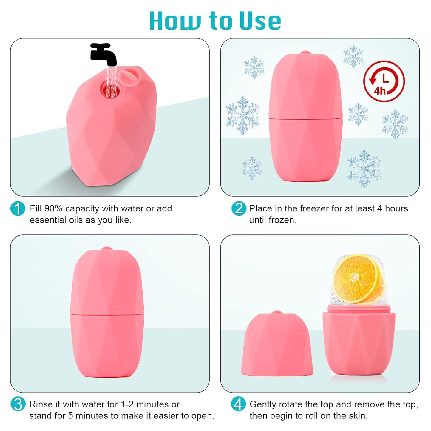 2Pack Ice Roller for Face, Qewro Silicone for Tone skin, Reusable Eye Puffiness Relief, Ice Roller Mold for Neck, Facial Roller to Remove Fine Lines Pores Anti Wrinkles (Pink and Green)