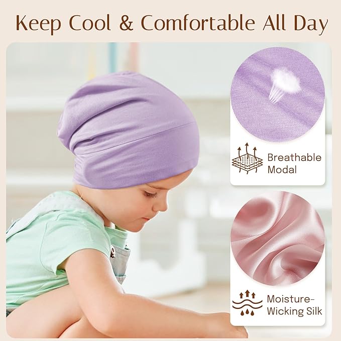 OLESILK Silk Toddler Bonnet 6-36 Months: 100% Mulberry Silk & Modal, Anti-Frizz for Curly Hair, Adjustable Fit Growing Baby