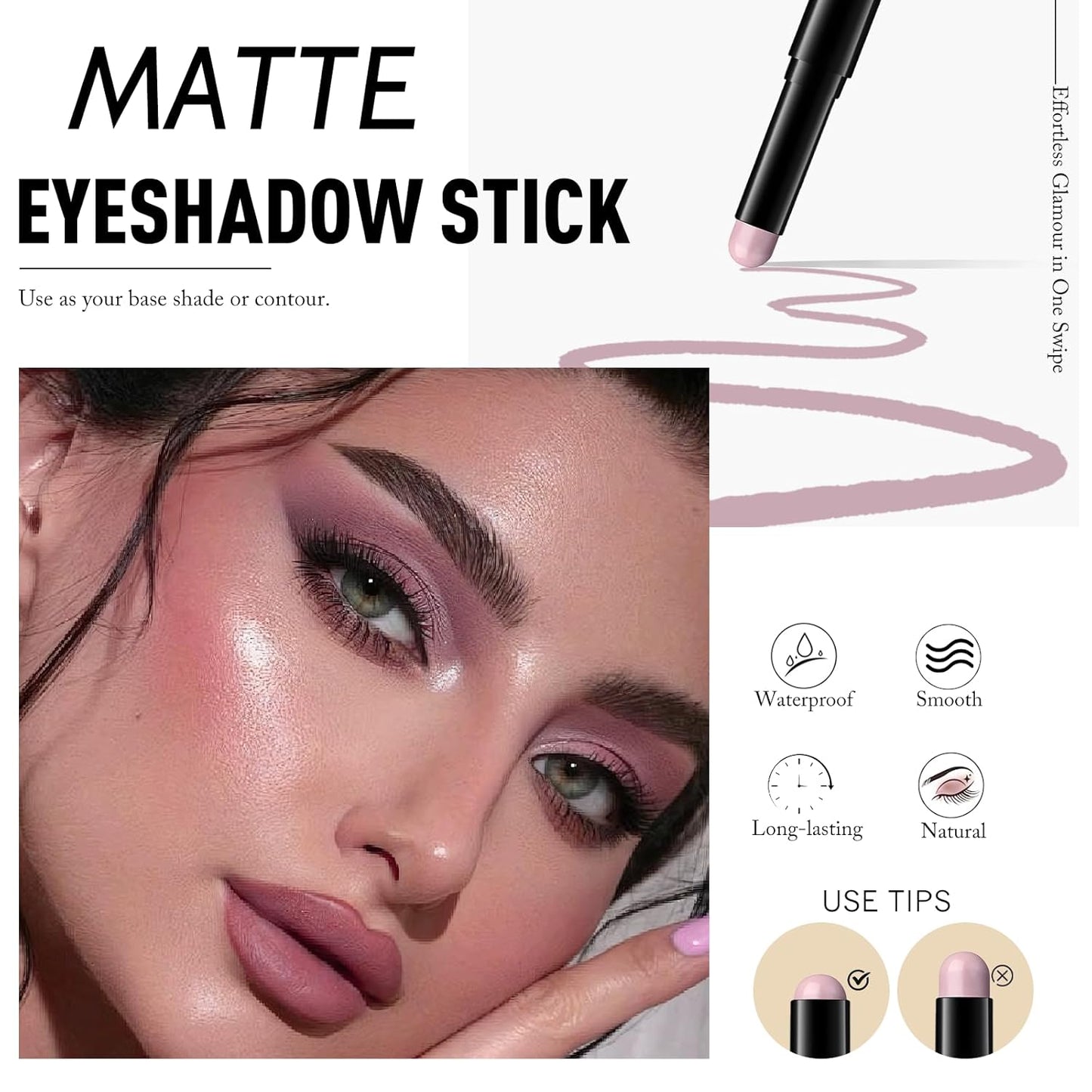Eyeshadow Stick Mauve, Matte Cream Eye Shadow Stick Waterproof Neutral Nude Eyeliner Brightener Pencil Crayon Long-Lasting Eye Highlighter Makeup for Older Women Easy to Use High Pigmented