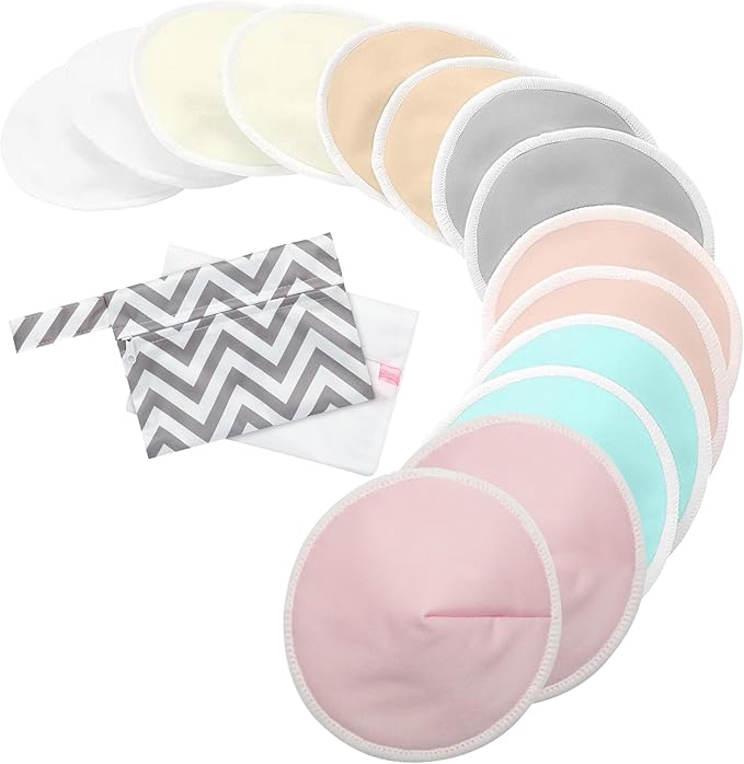 Nimiah Reusable Nursing Pads, Organic Breast Pads for Leaking Milk 14-Packs(7 Pairs), Washable Bamboo Nipple Padding for Breastfeeding Fits B-D Cup with Wash Bag Multi
