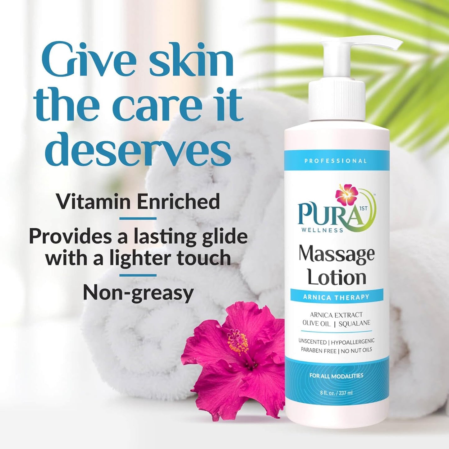 Wellness Professional Arnica Therapy 8oz Massage Lotion, for Bruising, Olive Oil, Arnica Extract, Unscented, Hypoallergenic, Natural, Skin Moisturizing and Hydrating, Deep Tissue