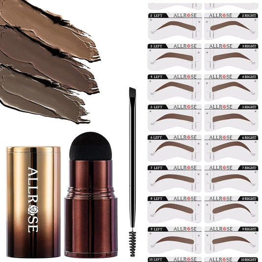 Eyebrow Stencils, ALLROSE Eyebrow Stamp Stencil Kit Perfect Eyebrow Waterproof Eye Brow Stamp Stencil Kits, Eyebrow Kit for Women with 20PCS Brow Shaping Kit Eyebrow Tinting Kit, Light Brown