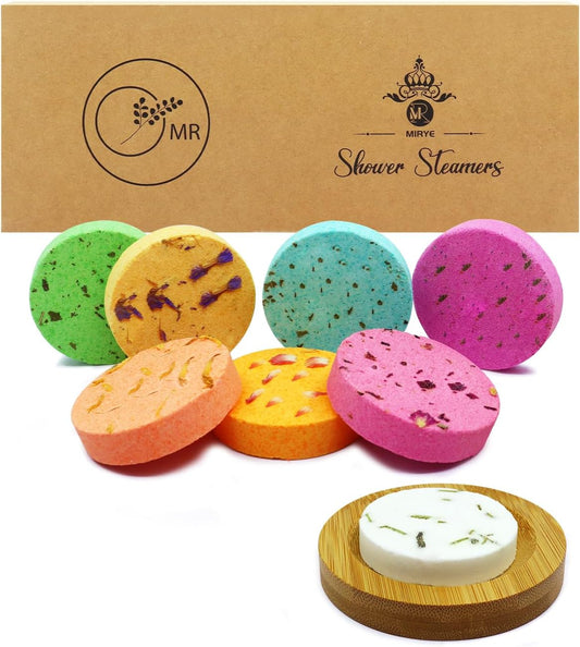 Shower Steamers Aromatherapy - 8 Pack Organic Shower Bombs with Natural Essential Oil, Self Care and Stress Relief Birthday Gifts for Women Men, Home Spa Gifts for Her Mom Wife, w/Tray