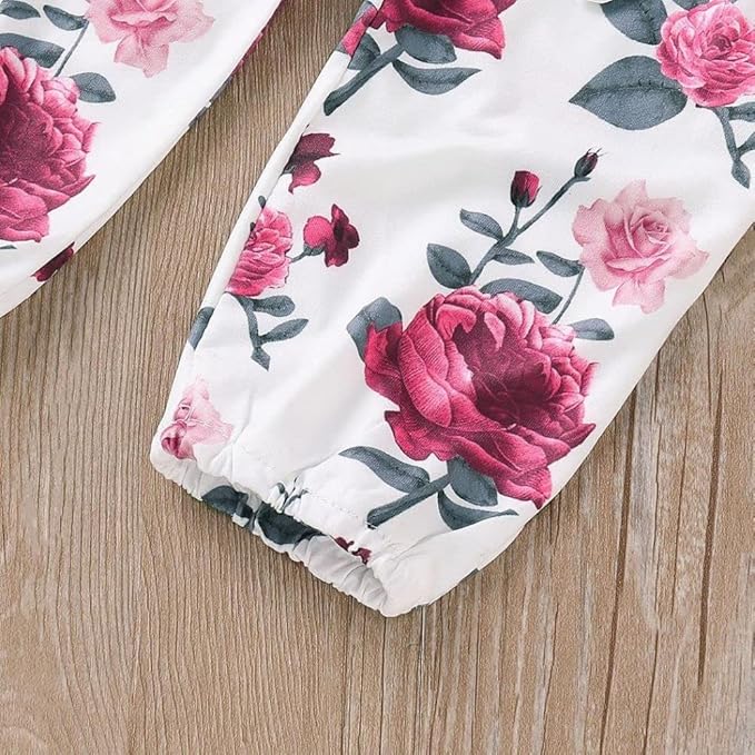 Newborn Baby Girl Clothes, Infant Girl Outfits Long Sleeve Ruffle Romper + Floral Pants + Headband Set